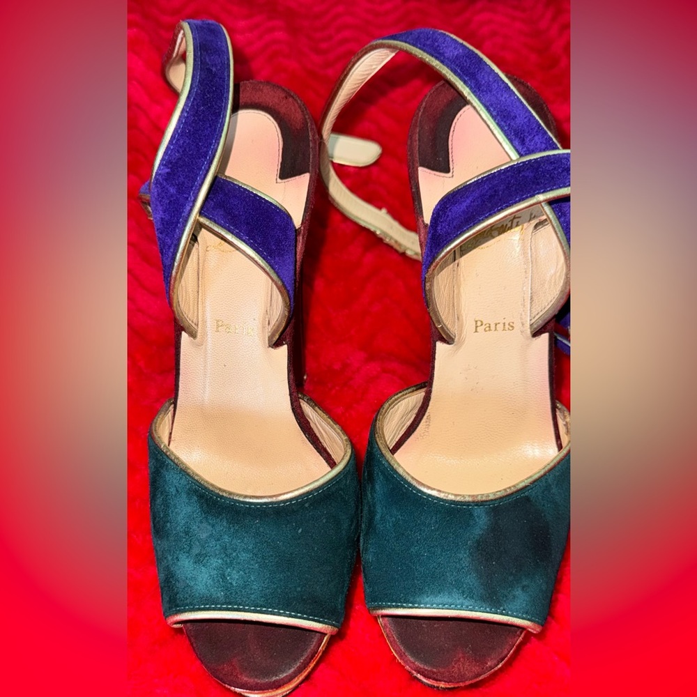 Christian Louboutin Multicolor Suede Platform Heels - Picture 2 of 10